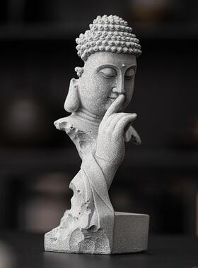 中式释迦牟尼佛像摆件青砂石鱼缸造景园艺桌面茶室装饰品如来茶宠