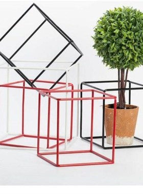 铁丝几何立方体正方体形 简约软装装饰品摆件中式方形框架铁艺