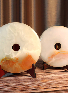 天然红花冰玉石镇宅保佑保平安办公室客厅玉扣和氏璧家居装饰礼品