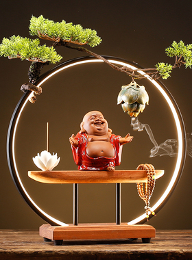 新中式桌面创意禅意摆件装饰品客厅办公室开业礼品家居灯圈小夜灯