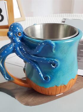 跨境爆款 Handmade Octopus Mug 手工章鱼杯马克杯树脂工艺品摆件