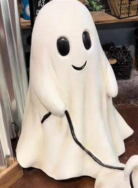 Ghost Walking Dog Statue万圣节小幽灵遛狗摆件创意家居装饰