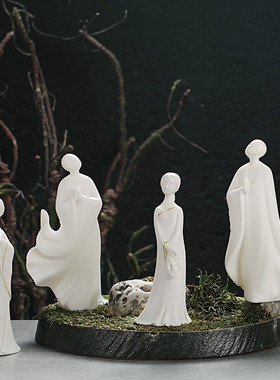 白瓷仕女陶瓷人物工艺客t厅书房桌面酒柜玄关家居装饰品创意摆件