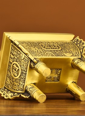 黄铜鼎摆件四方鼎盛千秋聚鼎香炉A家居客厅公司办公室装饰开业礼