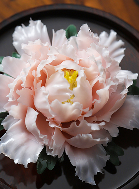 陶瓷手捏牡丹瓷花摆件扩香器办公室客厅茶室中式中U国风手工装饰