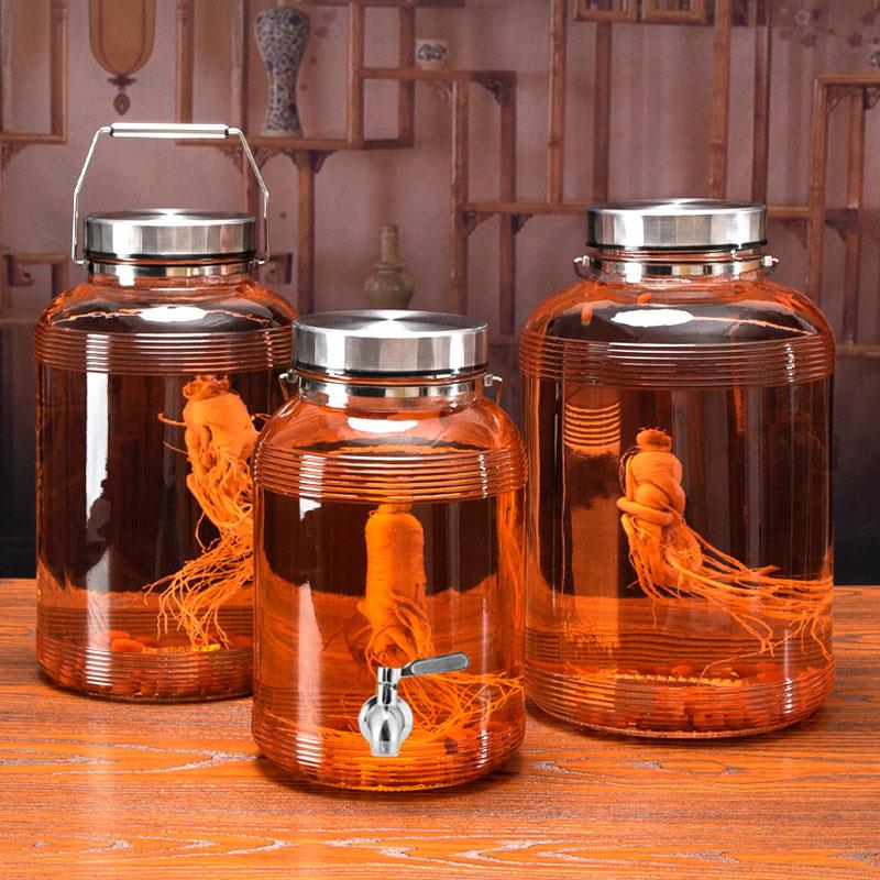 Special wine bottle sealed jar glass container for soaking wine, thickened wine jar, 10kg 20kg bottle with faucet for soaking wine