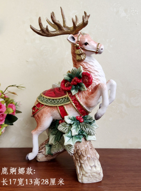 出口外单陶瓷耶诞麋鹿烛台摆件节日饭厅布置装饰礼品欧式祝福装饰