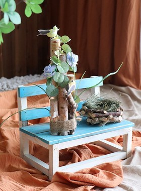 森系鸟房子桦木装饰摆件幼儿园微景观花园造景拍摄道具创意纯手工