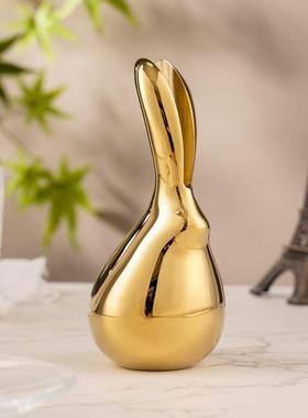 铜兔子摆件 客厅桌面玄关装饰品铜工艺品 十二生肖兔摆件生日礼物