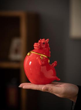 陶瓷马饰品红唐马客厅办公室酒柜桌面装饰工艺品生肖马年吉祥物