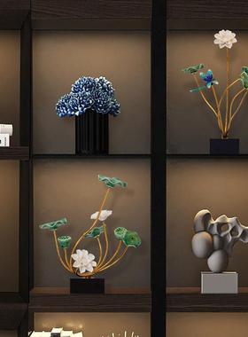 荷花摆件家居饰品客厅酒柜新中式高端茶室禅意陶瓷装饰品轻奢莲花