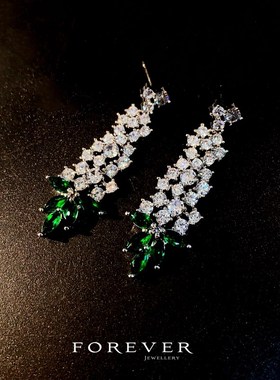 新款奢华新娘宴会配饰品珠宝锆石镶嵌晚礼服项链银针耳环两件套装