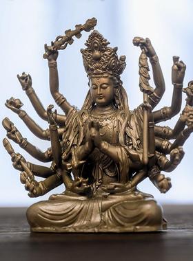 简修行黄铜准提菩萨像 禅意黄铜佛像装饰品 送礼用佛像桌面摆件