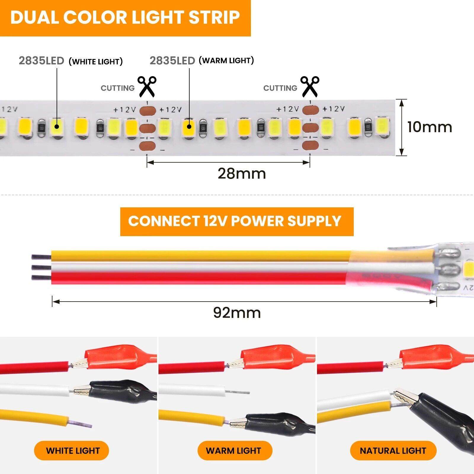 Led2835双色温灯条12V三色调光5mm窄版24伏不干胶Cct灯条5050二合,淘宝优惠券,粉丝福利购,淘宝优惠卷