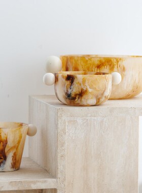 进口球形手柄装饰碗收纳果盘摆件简约新中式样板间托盘首饰盒装饰