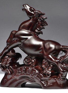 黑檀木马摆件红木马摆件工艺品实木雕刻木质马到成功客厅饰品家居