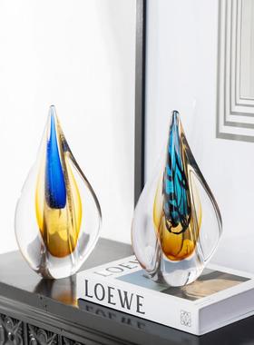 柏梵艺术水滴摆件高档轻奢客厅玄关酒柜桌面琉璃聚财桌面装饰摆件