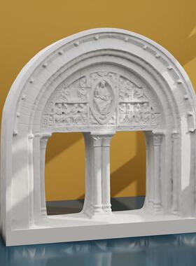 圣皮埃尔教堂大门浅浮雕石膏立体装饰画 画艺术品家居摆饰北欧饰