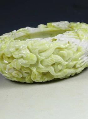 威弗列德蓝田玉摆件祥龙玉缸鱼缸聚宝盆玉雕招财进宝玉器摆件