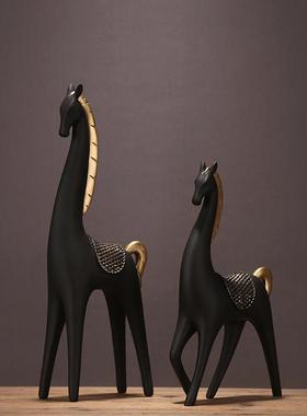 新中式树脂马摆件装饰品创意办公室客厅电视柜摆设玄关现代轻奢