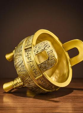 铜掌柜铜鼎摆件鼎盛千秋黄铜三足鼎大圆鼎克鼎客厅办公室开 业礼