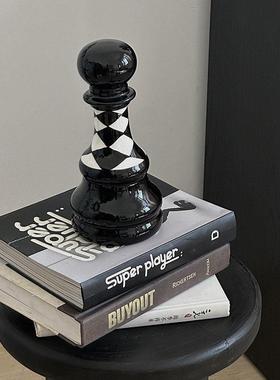陶瓷桌面摆件国际象棋小众创意客厅书房高级感黑白轻奢样板房装饰