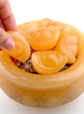 九运宝盒玉石聚宝盆金元宝星元宿福禄盆钵摆件藏风聚气黄玉聚宝盆