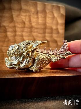 螭龙大都督青炙鱼跃龙门化龙纯铜神兽桌面摆件招财考试礼物手把件