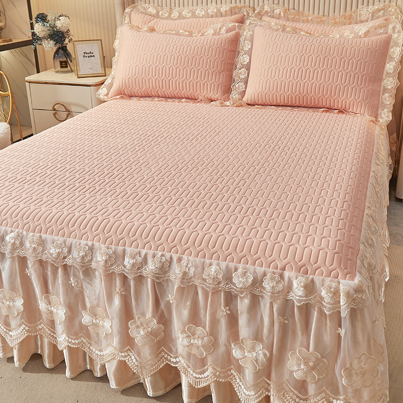 2022新款公主风夏季床裙款乳胶凉席可水洗冰丝软席三件套夏天席子,淘宝优惠券,粉丝福利购,淘宝优惠卷