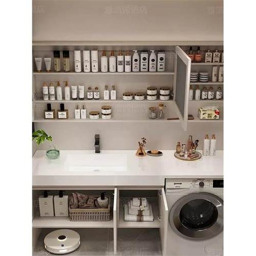 岩板陶瓷无缝一体盆洗衣机柜浴室柜组合卫生间洗手台洗脸盆洗漱台 - 图2