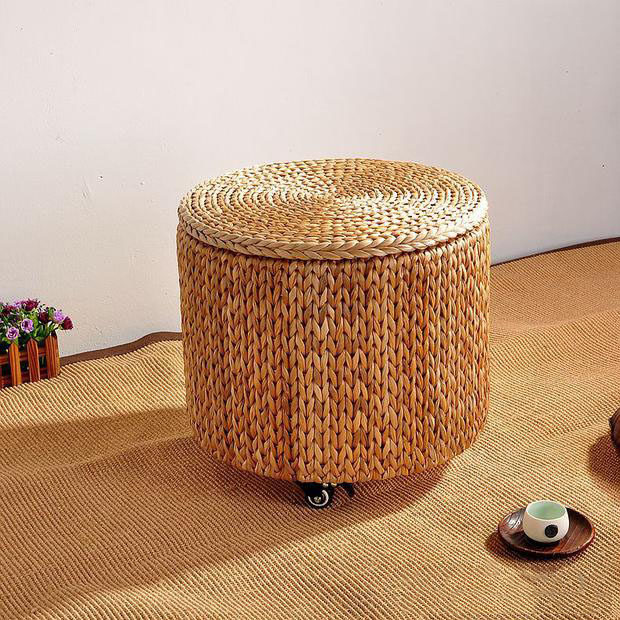 Storage stool, retro American pastoral mobile pulley round, storage stool with lid, storage box shelf