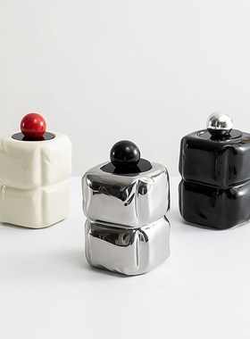 奶油风陶瓷牙签筒客厅茶几桌面收纳棉签罐中古风法式风格软装饰品