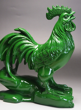 绿色木鸡木质雕刻生肖鸡摆件家居客厅缺角补位实木公鸡工艺礼品