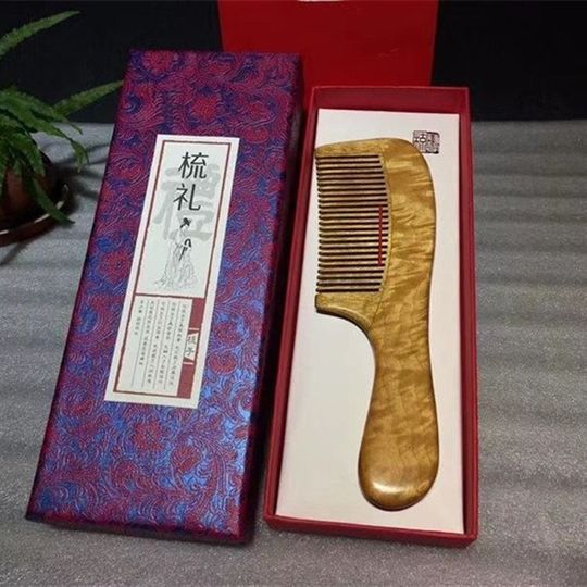 Auténtico peine de hoja pequeña Zhennan nanmu, peine de madera sombría, tallado en madera, artesanía, regalo de boda para madre, compromiso