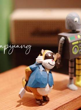 机器人之梦原来是你可爱木雕摆件治愈系桌面装饰品创意礼品送朋友