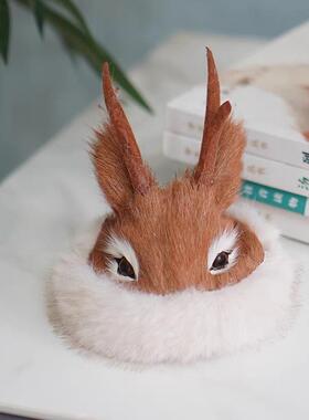 狍角帽鄂伦春族鹿角汽车摆件饰品中控台鹿头犄角装饰手工