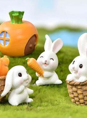 微景观花盆装饰小摆件创意摄影田园造景小动物萝卜竹筐兔子房子