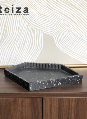 Oiz现代创意大理石托盘软装样板间客厅桌面水磨石果盘