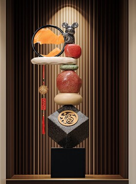 入户门玄关时来运转石头瓶家居饰品客厅电视柜细长高工艺品