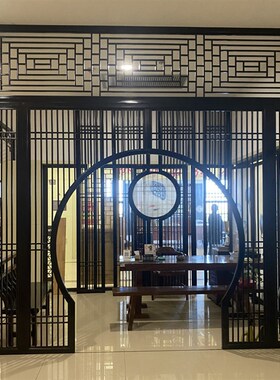 新实木格木格栅客厅月洞门博古架圆门月亮门圆拱门