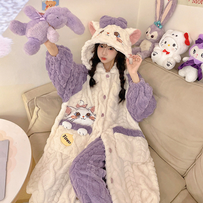 新款珊瑚绒睡衣女秋冬季加厚加绒保暖可爱卡通睡袍法兰绒家居服,淘宝优惠券,粉丝福利购,淘宝优惠卷