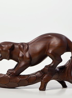 黑檀木雕老虎摆件实木雕刻下山虎生肖动物家居摆设装饰品客厅玄关