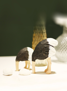 鹿妖商店 埋头鸵鸟 实木 纯手工动物木雕 视错觉艺术家居