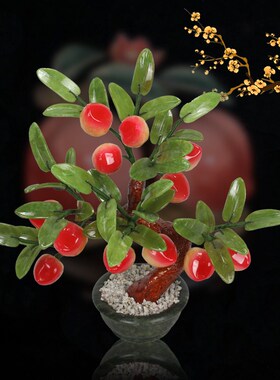 玉石仙桃寿桃树盆景祝寿蟠桃装饰品客厅电视柜