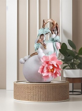 博古架陶瓷手工捏瓷花葫芦摆件福禄富贵高档办公乔迁新居招财礼品