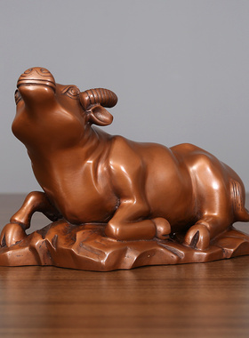 紫铜牛摆件纯铜生肖牛铜工艺品新中式家居装饰品生日乔迁开业礼品