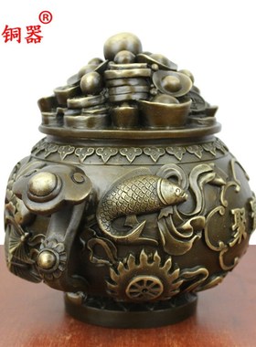宇卓铜器纯铜聚宝盆黄铜聚宝盆吉祥八宝聚宝盆工艺品摆件