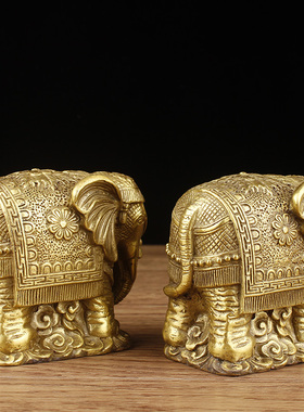 铜大象摆件纯铜一对吸水象铜象工艺品家居客厅装饰品开业礼品摆设