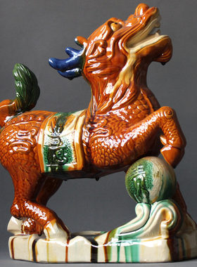 唐三彩陶瓷麒麟送富贵风生水起瑞兽乔迁新居礼品麒麟摆件玄关摆设