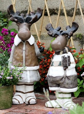 麋鹿园艺摆件法式园艺做旧复古动物花园景观庭院圣诞节装饰杂货